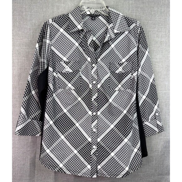 Zac & Rachel Tops - Zac & Rachel 3/4 Sleeve Button Down Shirt Women's Size 1X Black White Plaid